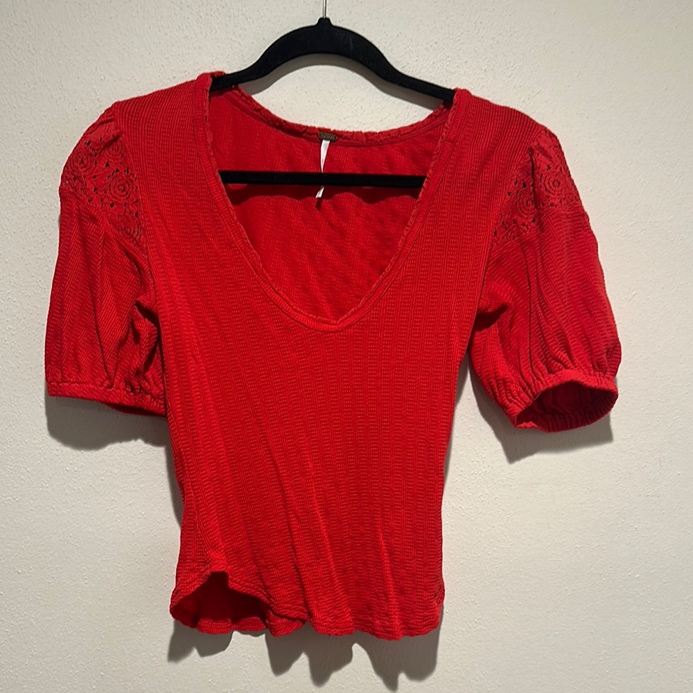 Free People Red Low Cut Blouse